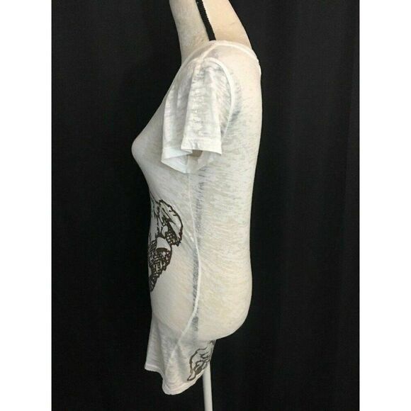 torn by ronny kobo Short Sleeve top T Shirt White Brown Leopard Print Small - Picture 5 of 8